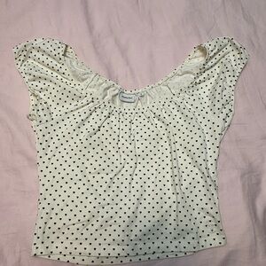 Aritzia Cream Blouse with Black Heart Pattern